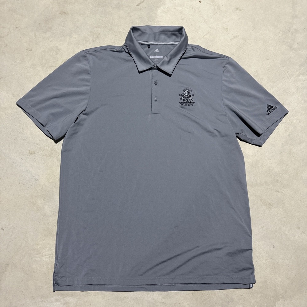 Adidas Golf Polo Shirt Men's SZ Large Grey Performance Bellerive CC Logo Wicking